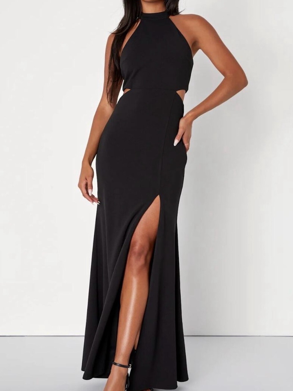 Lulus Black Halter Cutout Maxi Dress with Slit